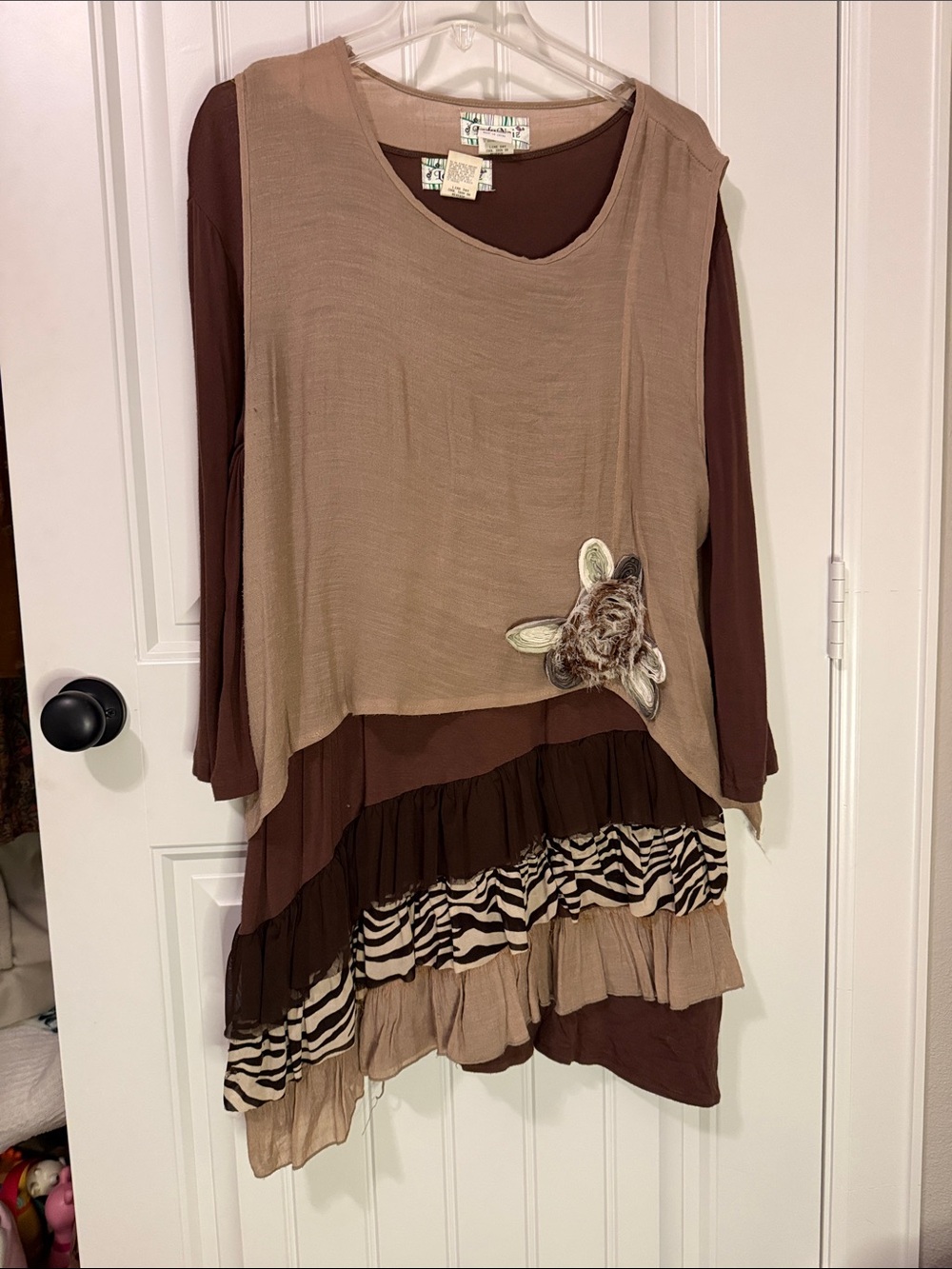 Lady Noiz Brown & Taupe Layered Tunic with Zebra Accent